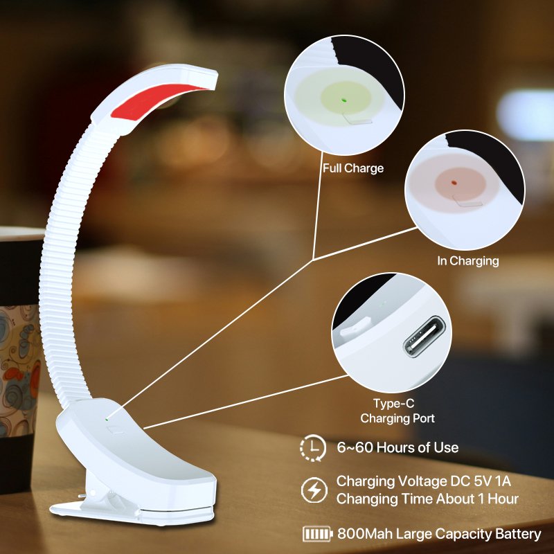 No Blue Light 660nm 3-Level Red Light Book Lamp Flexible Easy Clip Read Night Reading Lamp in Bed