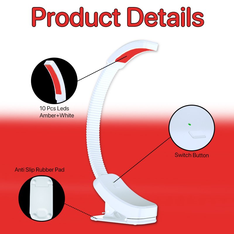 No Blue Light 660nm 3-Level Red Light Book Lamp Flexible Easy Clip Read Night Reading Lamp in Bed