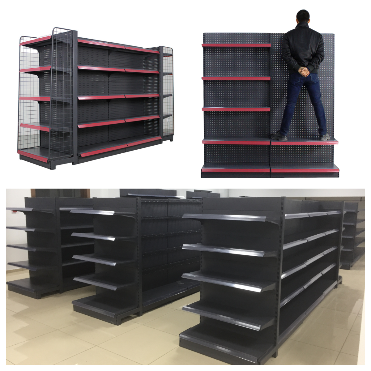 supermarket rack heavy duty metallic double-sided