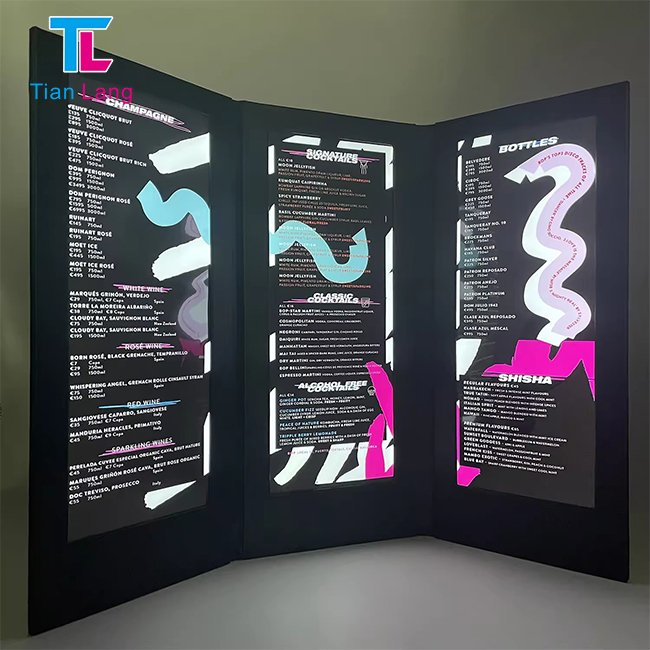tianlang Menu production custom design bar LED luminous beverage list insert menu printing loose-leaf price list menu card