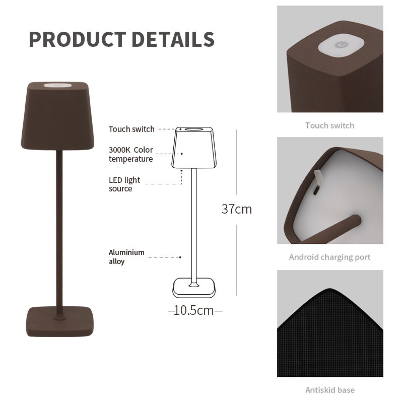 New Aluminum Desk Lamp LED Rechargeable Table Lights Touch Switch Cordless Table Lamp for Bar Living Room Reading Book Dec Lamp