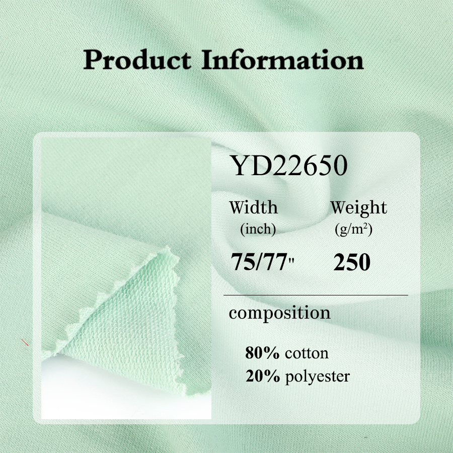 Free Sample Light Green Solid Color Plain Cvc Cotton Polyester Knit French Terry Fabric For Hoodies Pullover