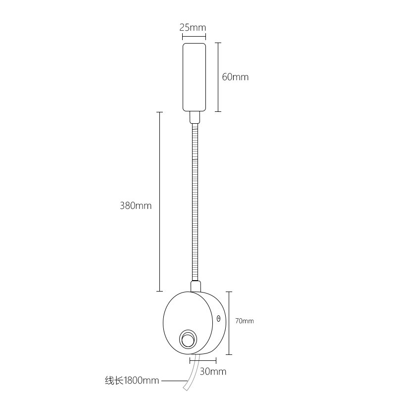 Simple reading light for hotel bedroom headboard wall mounted reading book light 3W on/off switch bedside light for book