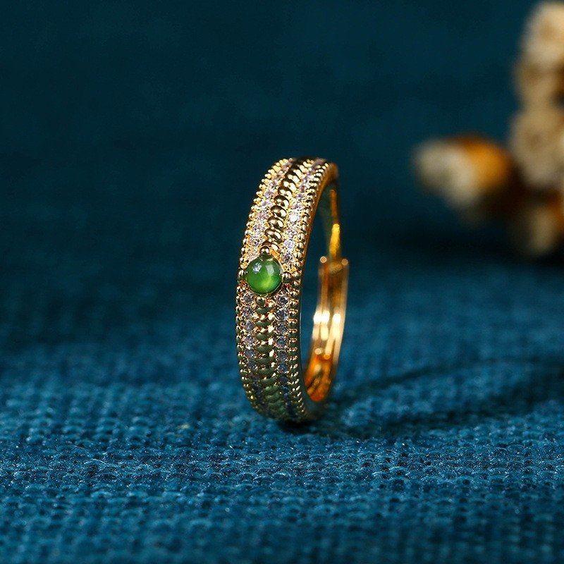 Little Red book burst Chinese style natural dangerous materials jade egg face ring female full green light luxury design sense