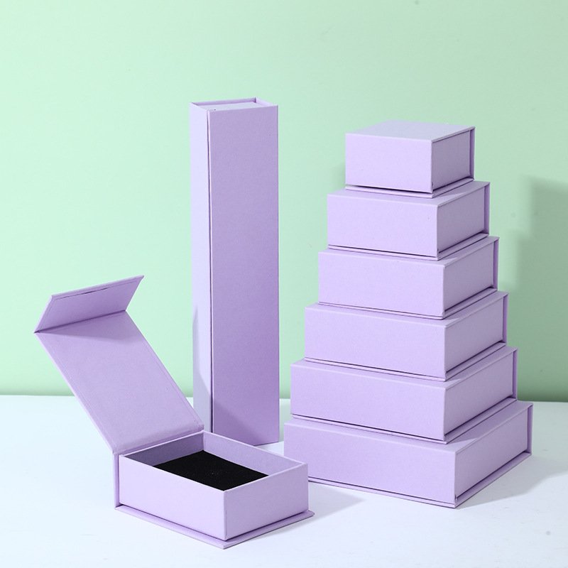 Eco Friendly Magnetic Rigid Jewelry Gift Box and pouches 2024 Purple Book styles Jewelry Necklace Box for packaging Jewelry