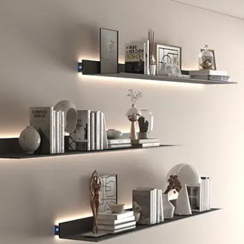Italy Minimalist Wall Mounted Led Light Floating aluminum shelf Display Shelf L Shape For Living Room,Kitchen,Study Room