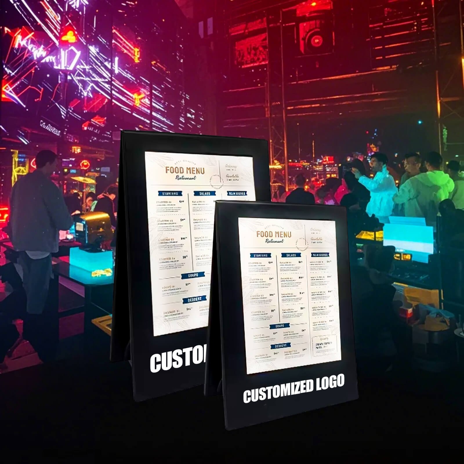 LED Menu Holder & Card Display - Light Up Acrylic Table Stand with Leather Covers for Restaurant Drinks & Menu Books