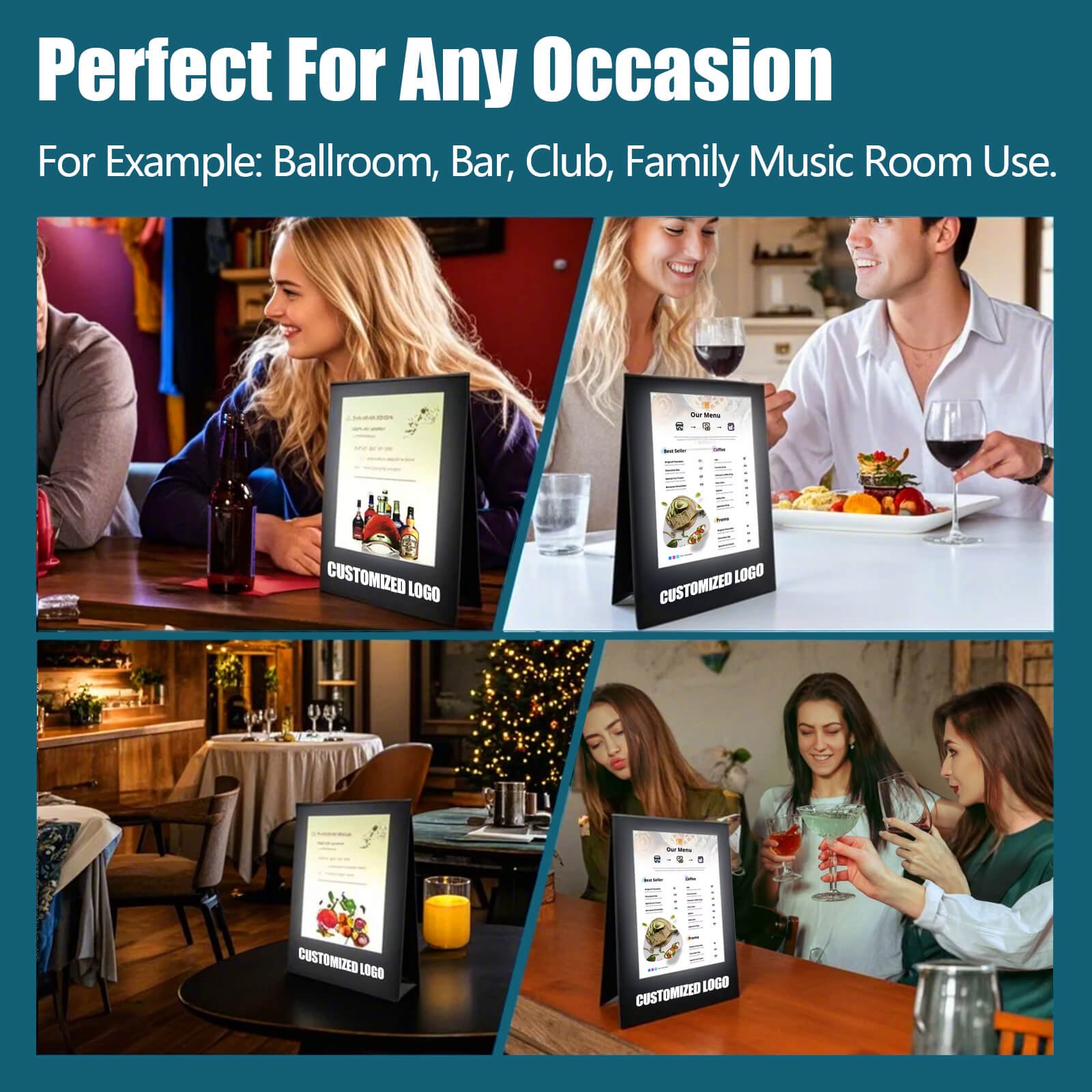 LED Menu Holder & Card Display - Light Up Acrylic Table Stand with Leather Covers for Restaurant Drinks & Menu Books