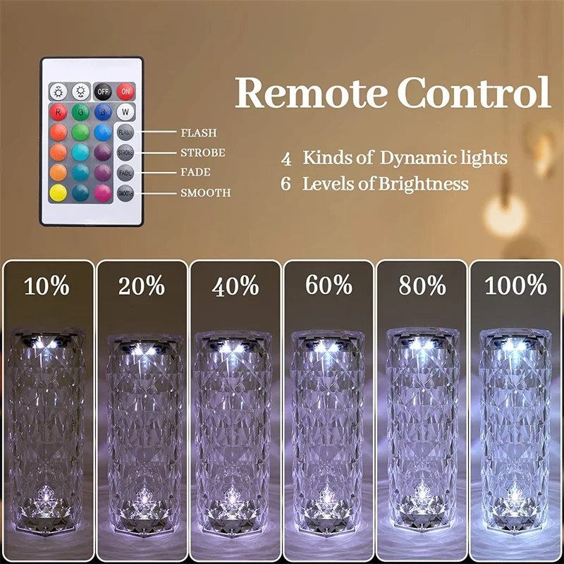 Timjay 16Color Changing RGB decorative Touch Romantic desk indoor rose rechargeable USB led crystal night lights table lamp