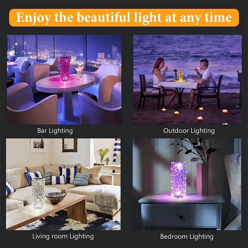 Timjay 16Color Changing RGB decorative Touch Romantic desk indoor rose rechargeable USB led crystal night lights table lamp