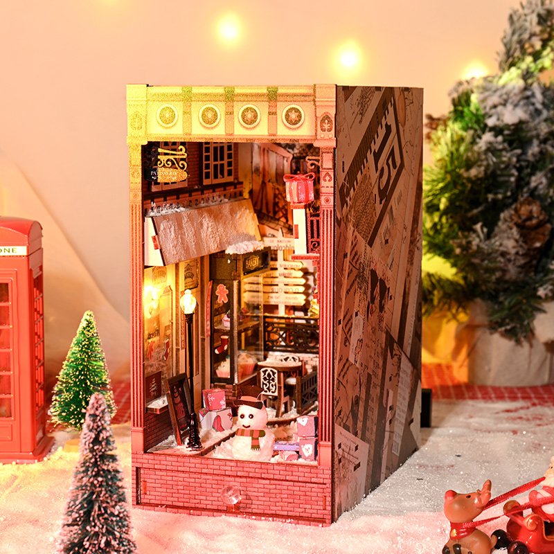 IIECREATE 3D Wooden Puzzle Christmas Promenade DIY Miniature House Wooden Assemble Toys Book Nook