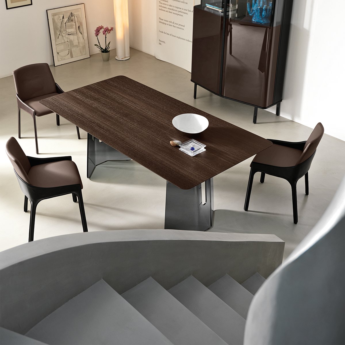 FUWOS Nordic modern minimalist first layer cowhide ash leather armrest high-end household solid wood dining room book chair
