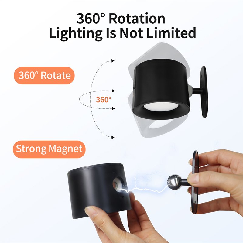 LED Wall Mounted Lights Rechargeable Battery Magnetic Rotation with Remote Cordless Wall Light for Reading Bedside Hallway