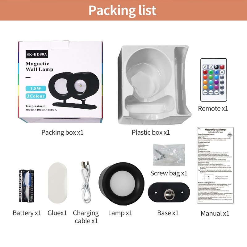 LED Wall Mounted Lights Rechargeable Battery Magnetic Rotation with Remote Cordless Wall Light for Reading Bedside Hallway