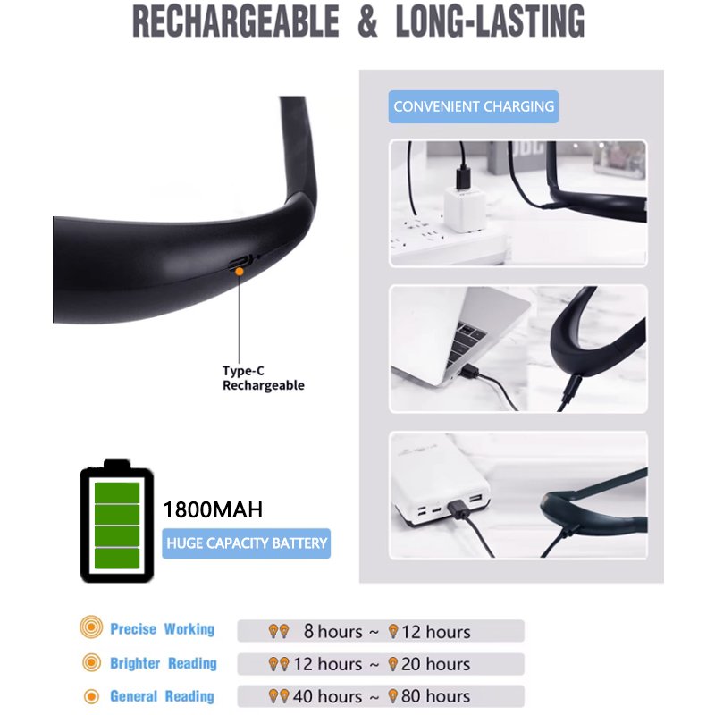 OEM Logo Custom Aixinpin LED Neck Reading Light 3 Colors/Brightness Adjustable Rechargeable Neck Book Reading Lamp