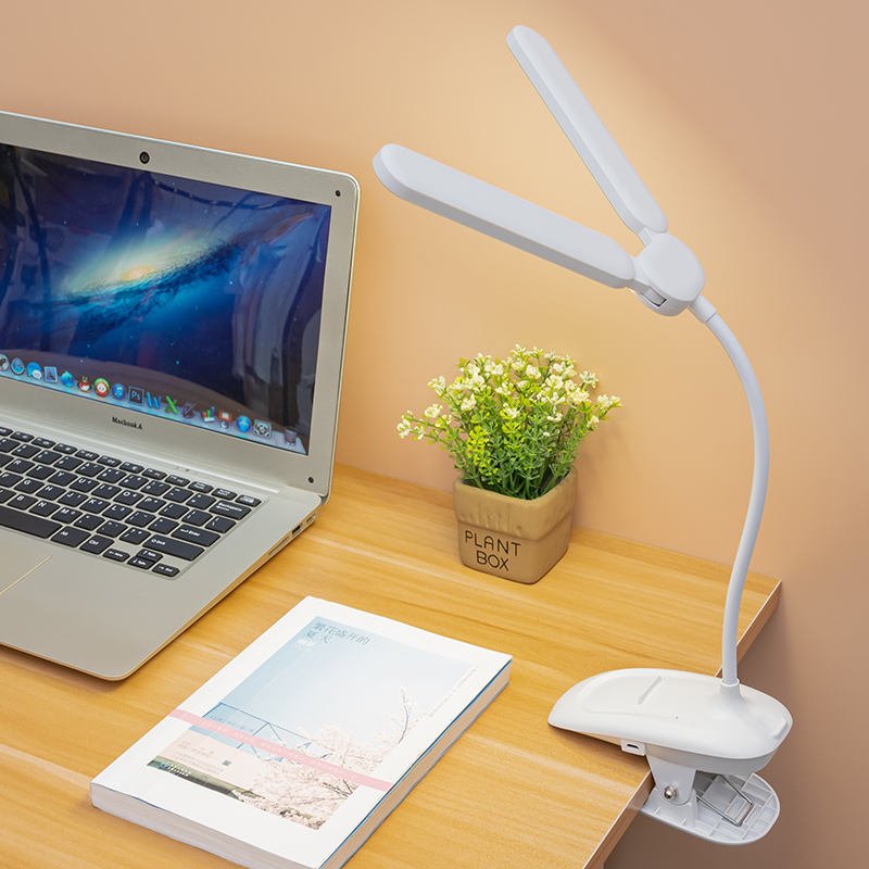 Double Head Dimmable Clip Lamp Light Eyecaring Usb Rechargeable Led Portable Flexible Clip Touch Side Bed Reading Table Lamp