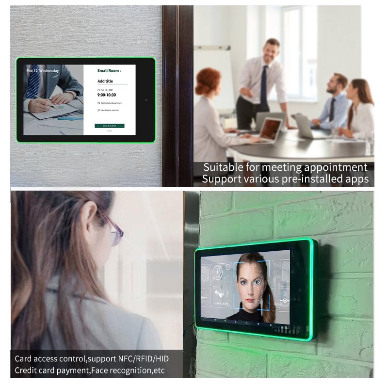 Meeting Room Scheduler Wall mounted 8 Inch hotel Conference Booking lcd panel RGB LED nfc poe Android RJ45 tablet PC