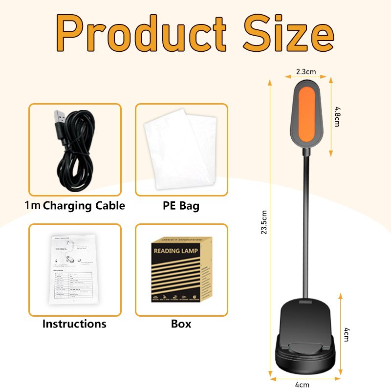 Clip on Foldable Smart Rechargeable Amber Reading led book light