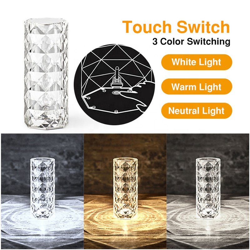 Crystal Light Bedside Lamp Crystal Led Table Light Lamp Decoration Lamparas Rgb Transparent Modern 75 Touch Control Home Acrylic