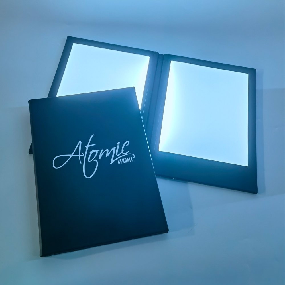 Custom Logo Nightclub Led Leather Menu Led Bar Drinking Menu Book 2 Views Illuminated Led Backlit Restaurant Menu Covers