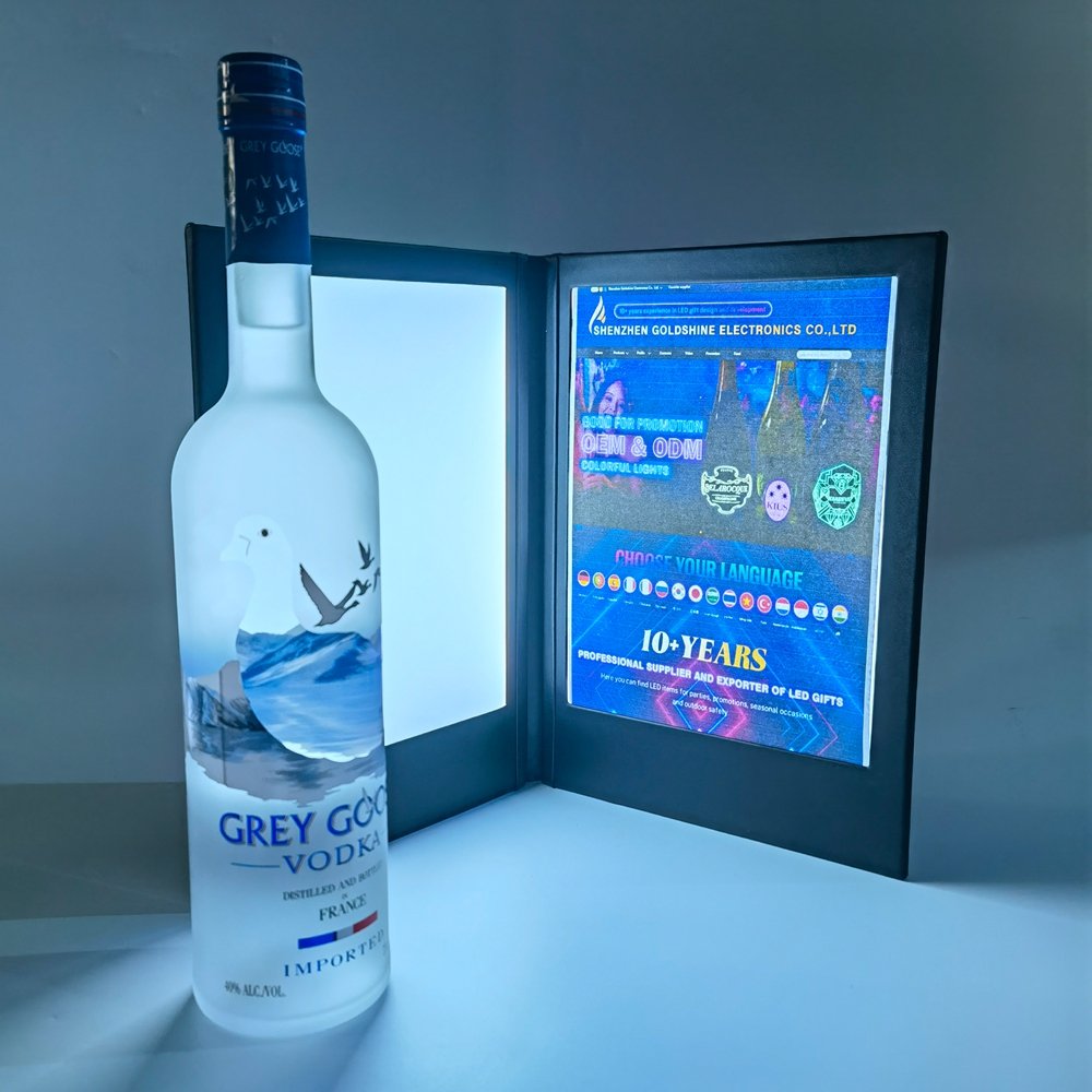 Custom Logo Nightclub Led Leather Menu Led Bar Drinking Menu Book 2 Views Illuminated Led Backlit Restaurant Menu Covers
