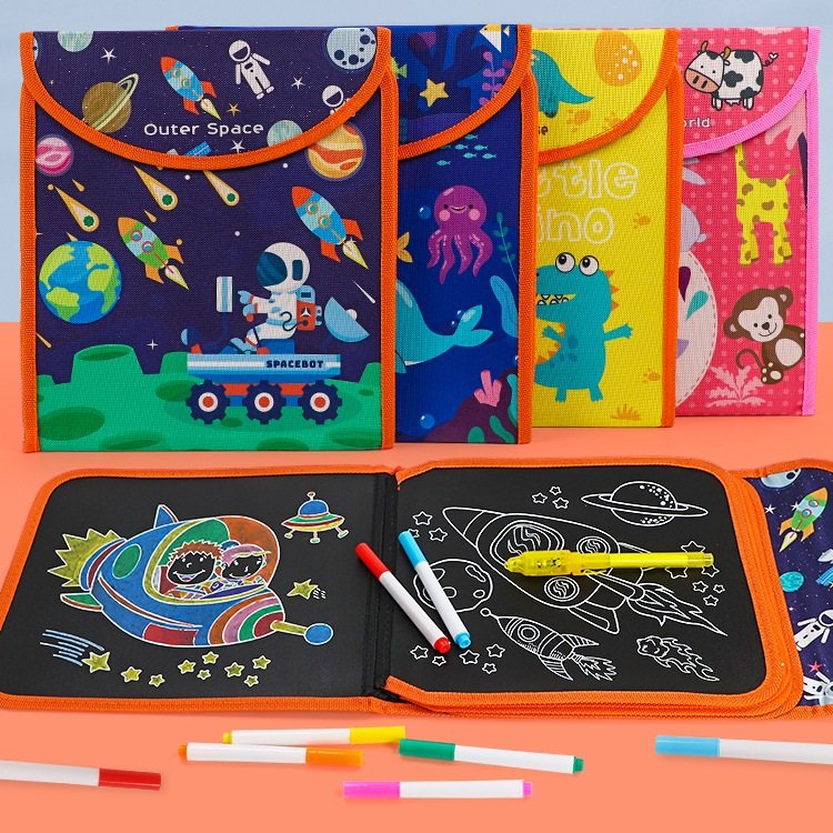 New Design Night Light Portable Folding Erasable Drawing Book Kids Double-sided Graffiti Writing Board Toys Water Painting Book