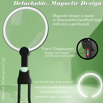 5X Hands Free Magnifying Glass with Light for Close Work,Magnifying Glass for Reading with 24 Ultra-Bright LEDs Light