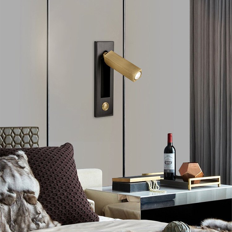 Modern simple hotel engineering lamp bedroom bedside lamp metal embedded switch LED reading small wall lamp