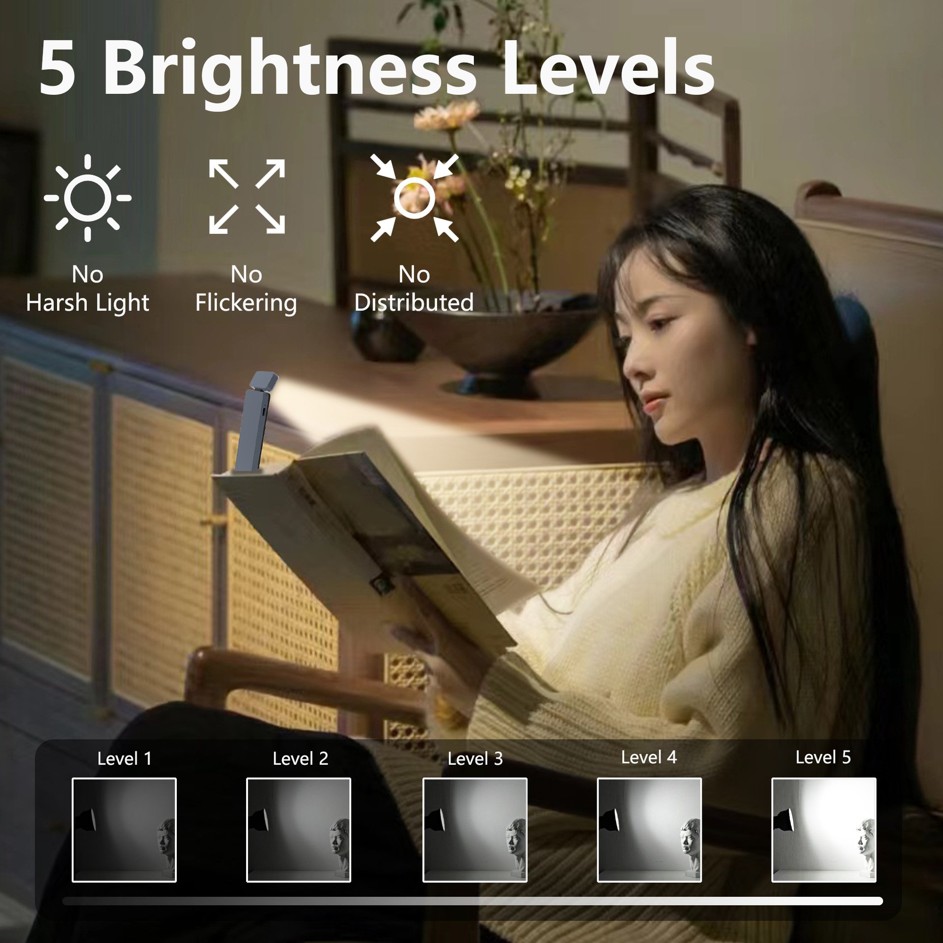 Book Light Rechargeable Reading Light in Bed at Night with high lumen Ultralight Clip on LED Bookmark Lamp