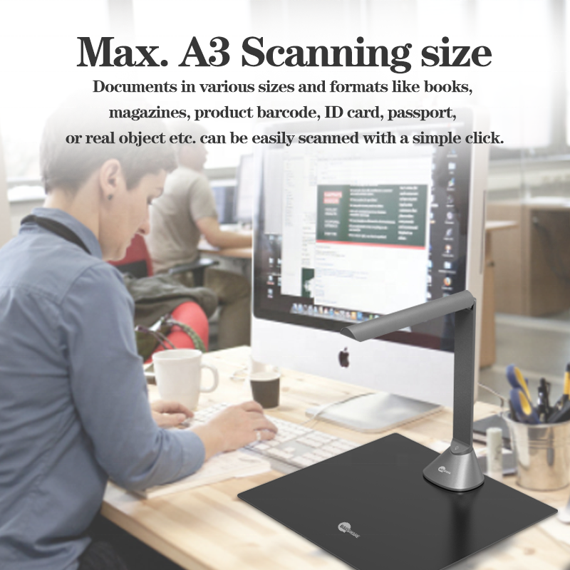 High Resolution 20MP Ocr Scanning A3 Flattening Portable Document Scanner Camera For Bulk Files