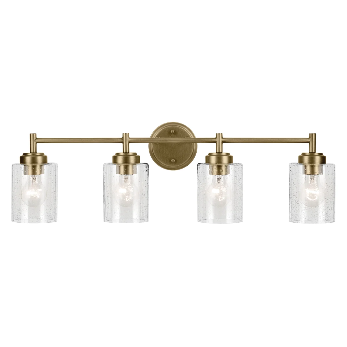 Industrial Vintage Bathroom Mirror Wall Lights Brushed Brass OEM 22" Wide Straight arms 3 Light E26 Seeded Glass Vanity lights