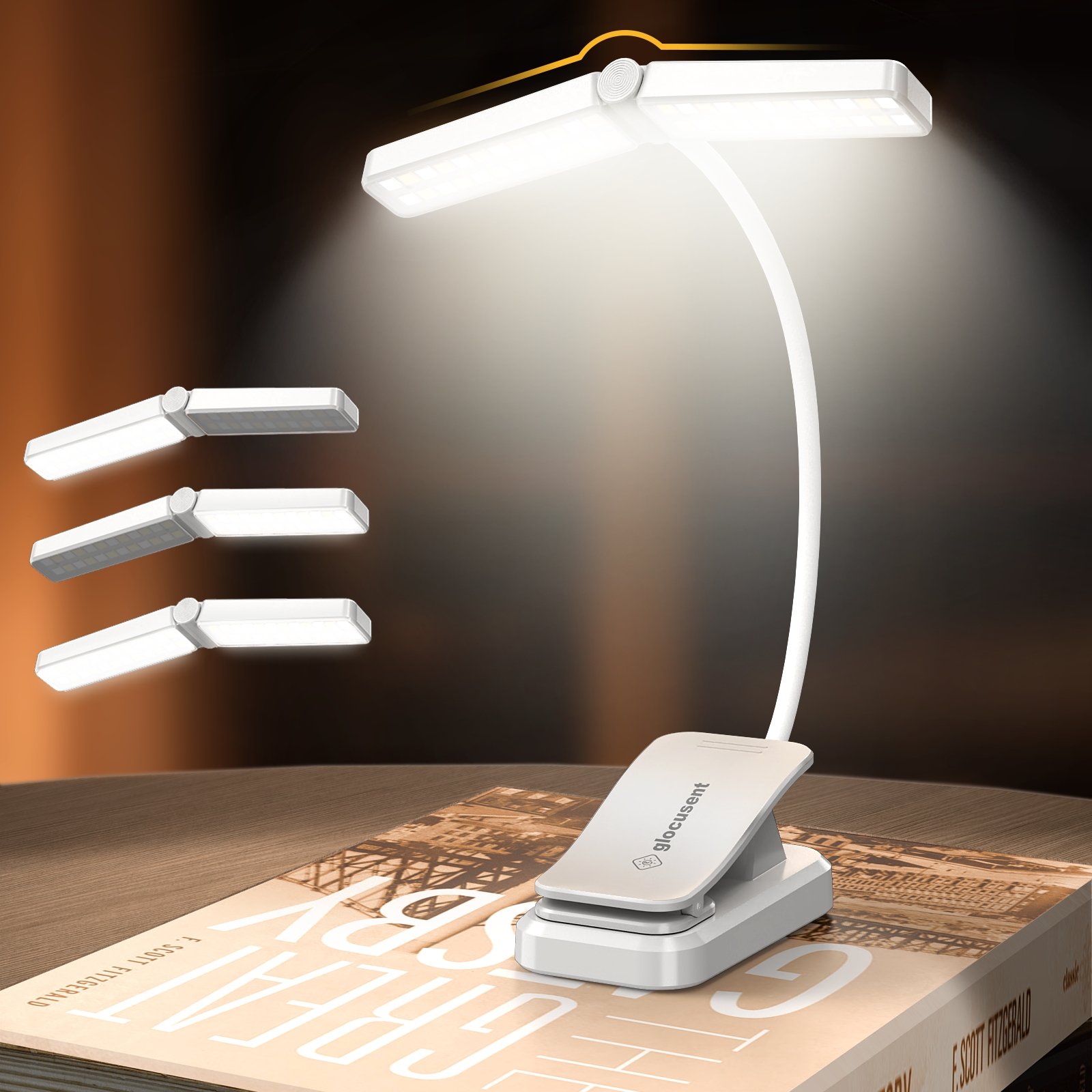 Glocusent 5 Brightness 3 Color Expertise Book Lights Reading Wingy Book Light for Book Lovers