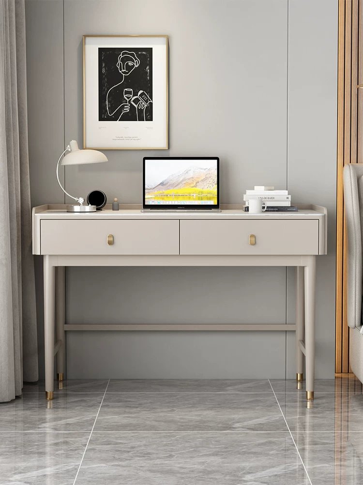 Bedroom solid wood desk household small family bedside computer desk modern simple table bedside high light luxury rock board