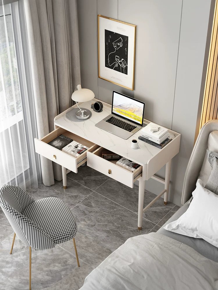 Bedroom solid wood desk household small family bedside computer desk modern simple table bedside high light luxury rock board