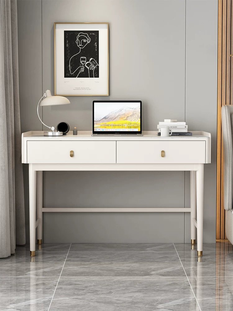 Bedroom solid wood desk household small family bedside computer desk modern simple table bedside high light luxury rock board