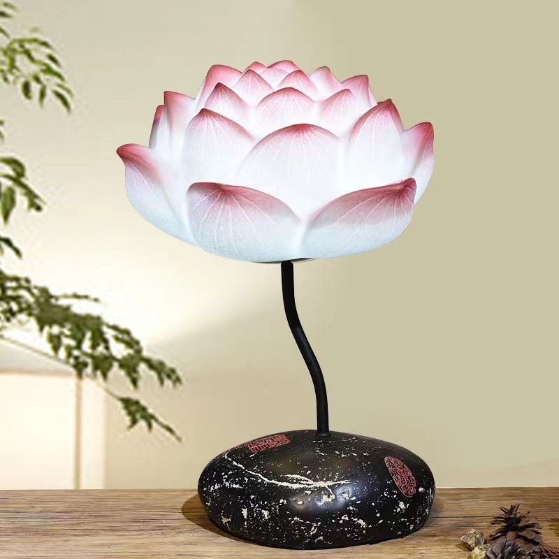 Contemporary Lotus Table Lamp Chinese Style Living Room Bedroom Tea Room Study Art Decorative Light