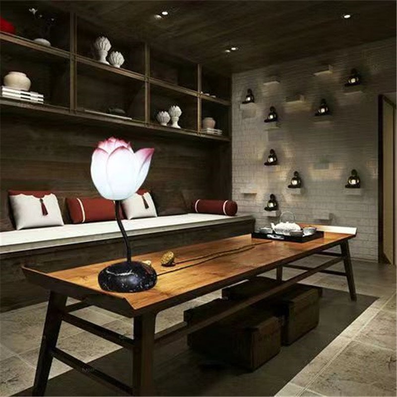 Contemporary Lotus Table Lamp Chinese Style Living Room Bedroom Tea Room Study Art Decorative Light
