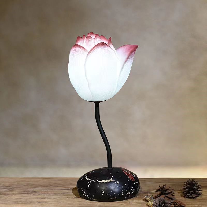 Contemporary Lotus Table Lamp Chinese Style Living Room Bedroom Tea Room Study Art Decorative Light