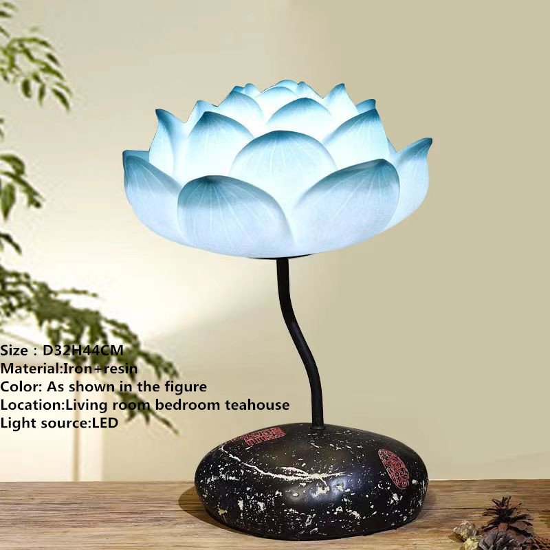 Contemporary Lotus Table Lamp Chinese Style Living Room Bedroom Tea Room Study Art Decorative Light