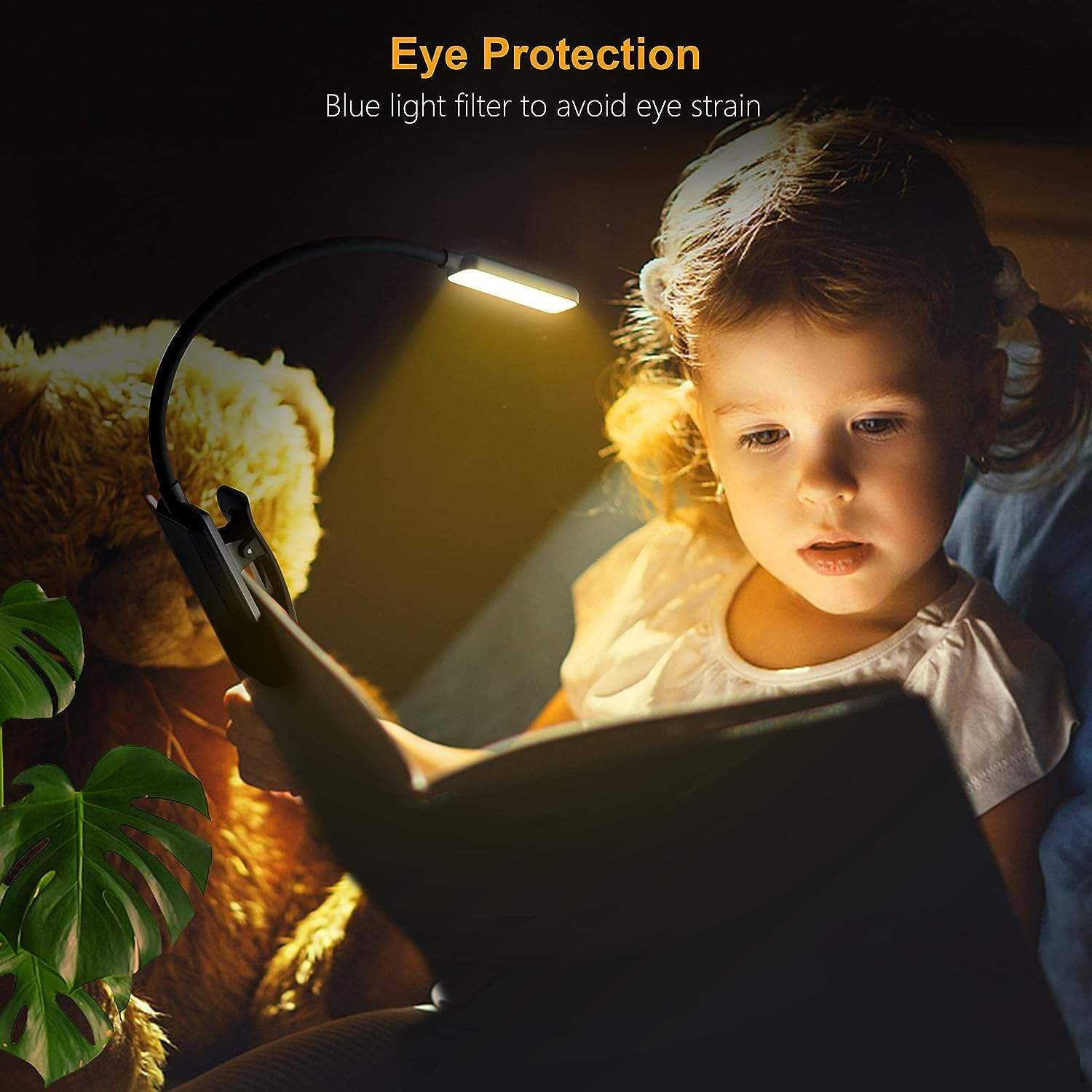 LED Rechargeable Book Light for Reading in Bed Eye Caring Color Temperatures Stepless Dimming Brightness