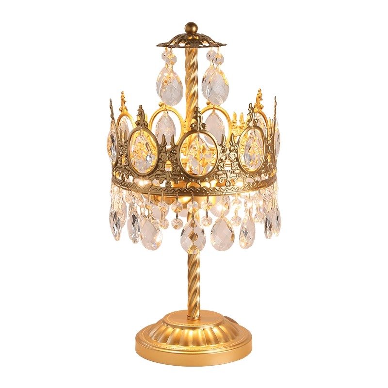 American Retro French Iron Crystal Table Lamp for Bedroom Bedside and Study Living Room