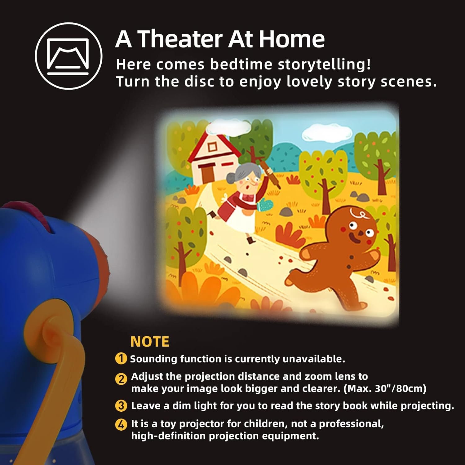 Kids Multifunctional Story Projector, Story Book Torch Projector with 8 Pcs Story Film, Zoom Lens and Night Lights