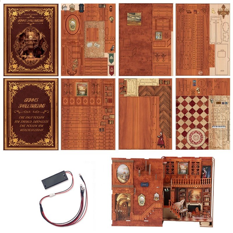 2024 Book Nook 3d Wooden Puzzle Diy Miniature Wooden Puzzles Shelf Insert Mira Magic House nook book covers