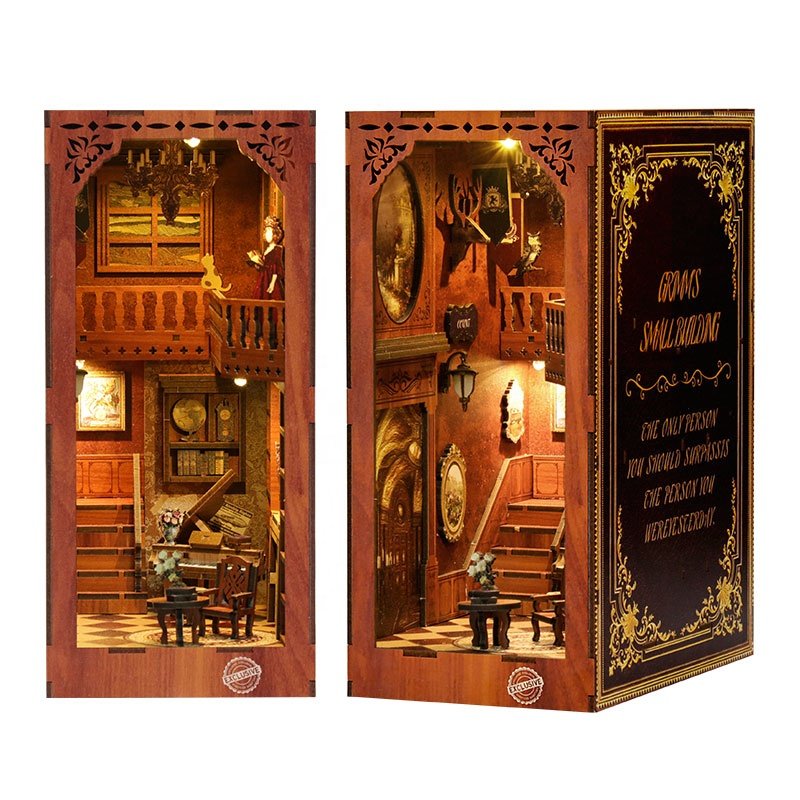 2024 Book Nook 3d Wooden Puzzle Diy Miniature Wooden Puzzles Shelf Insert Mira Magic House nook book covers