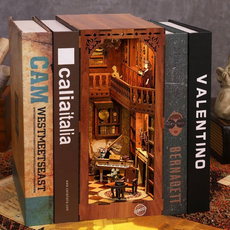 2024 Book Nook 3d Wooden Puzzle Diy Miniature Wooden Puzzles Shelf Insert Mira Magic House nook book covers