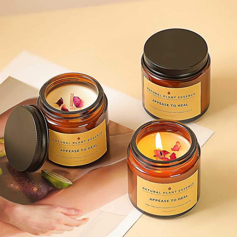 Luxury with flowers Private Label Custom Scented Soy Wax Glass Jar Candles with Lids aroma Scent Candle wholesale