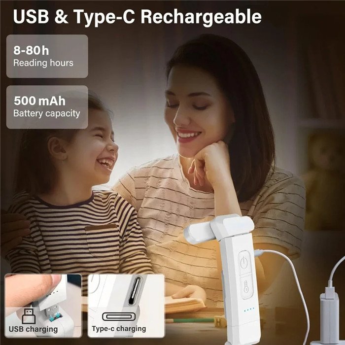 USB Rechargeable Clip Mini Book Light Led Portable Bookmark Reading Light Brightness Adjustable Night Reading Book Lamp