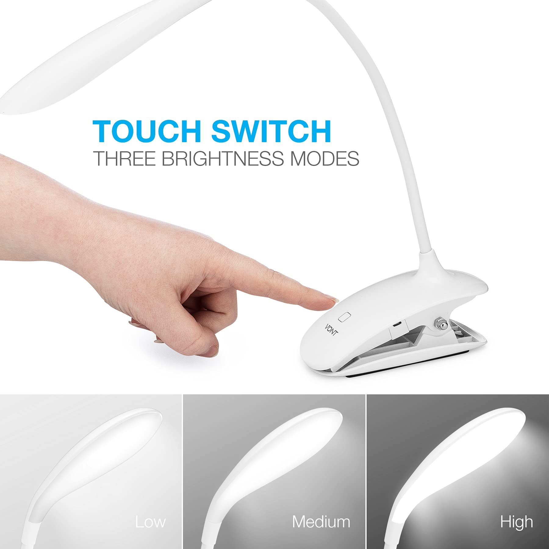 LED Clip On Reading Book Light 16 Eye Protection LEDs, Bed Light Clip on Light with 3 Brightness Level USB Rechargeable