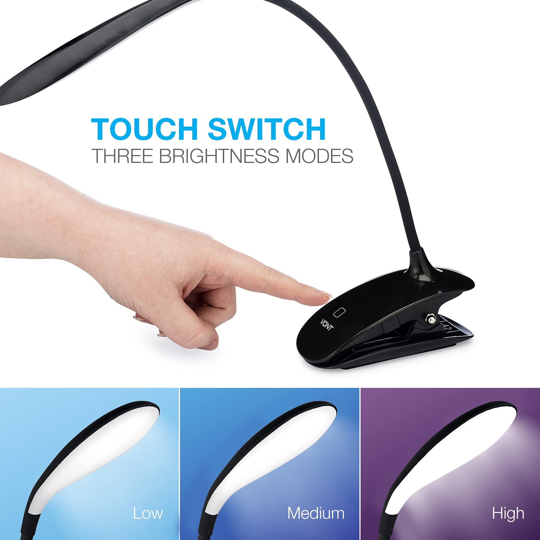 LED Clip On Reading Book Light 16 Eye Protection LEDs, Bed Light Clip on Light with 3 Brightness Level USB Rechargeable