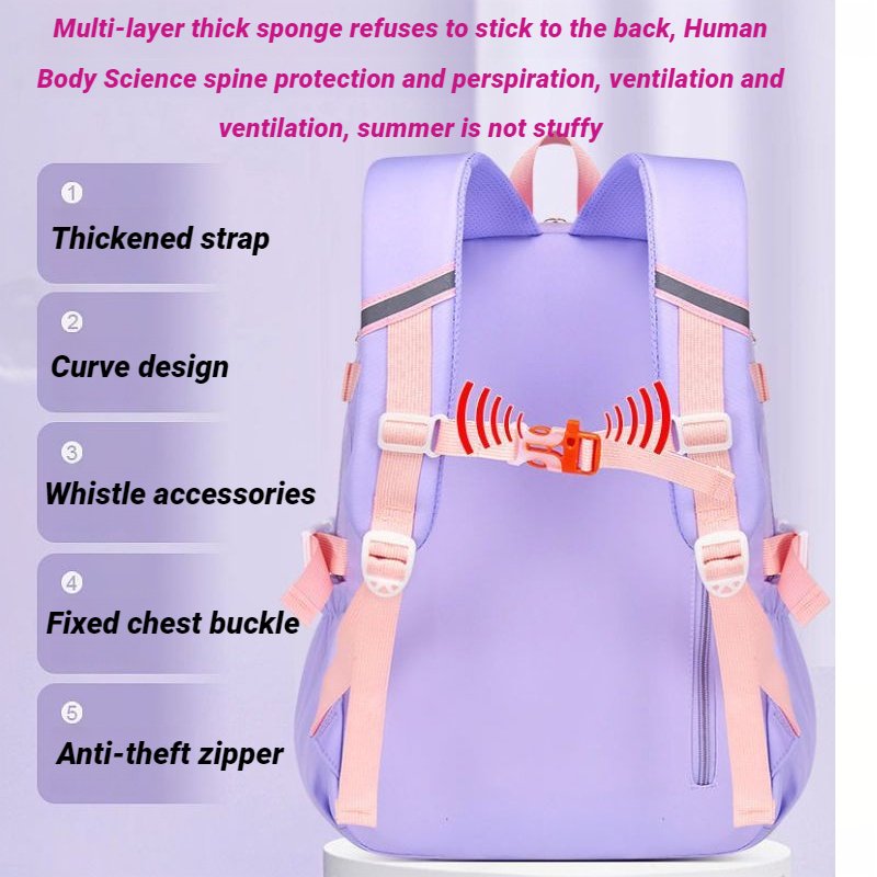 Custom Logo Large Capacity Lightweight Waterproof Girls Kids Cute Bunny Pink Purple Students Primary Book Bag Schoolbag Backpack